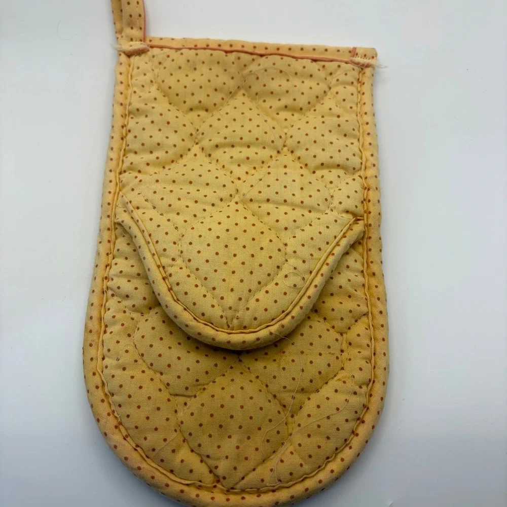 Vintage Franco Mushroom Floral Oven Mitt Yellow Polka Dot Cottagecore Retro‎
